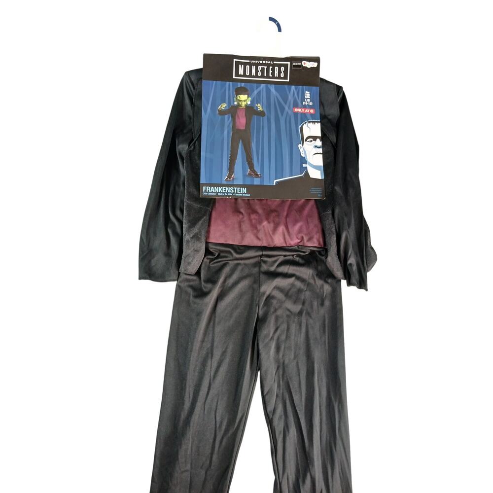 Frankenstein Costume Kids Large (10-12) Black Halloween Wig Hat Jumpsuit NWT - Picture 1 of 7